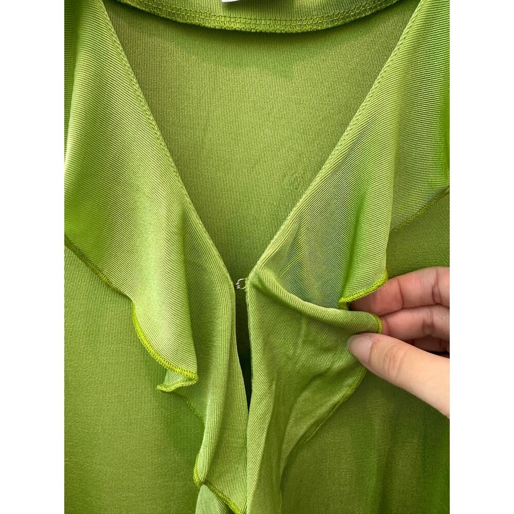 SLINKY BRAND Lime Green Ruffle Front Cardigan Top Y2K Vintage Artsy | XL - Picture 5 of 8